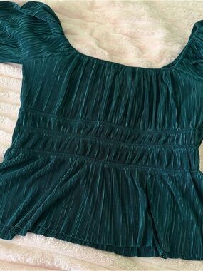 Express Pleated Square-Neck Blouse in Teal